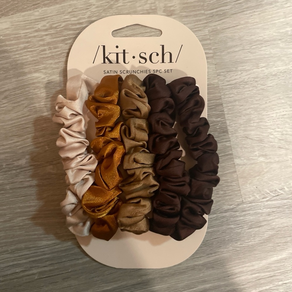Kitsch Satin Scrunchies 5 piece Set with neutral colors